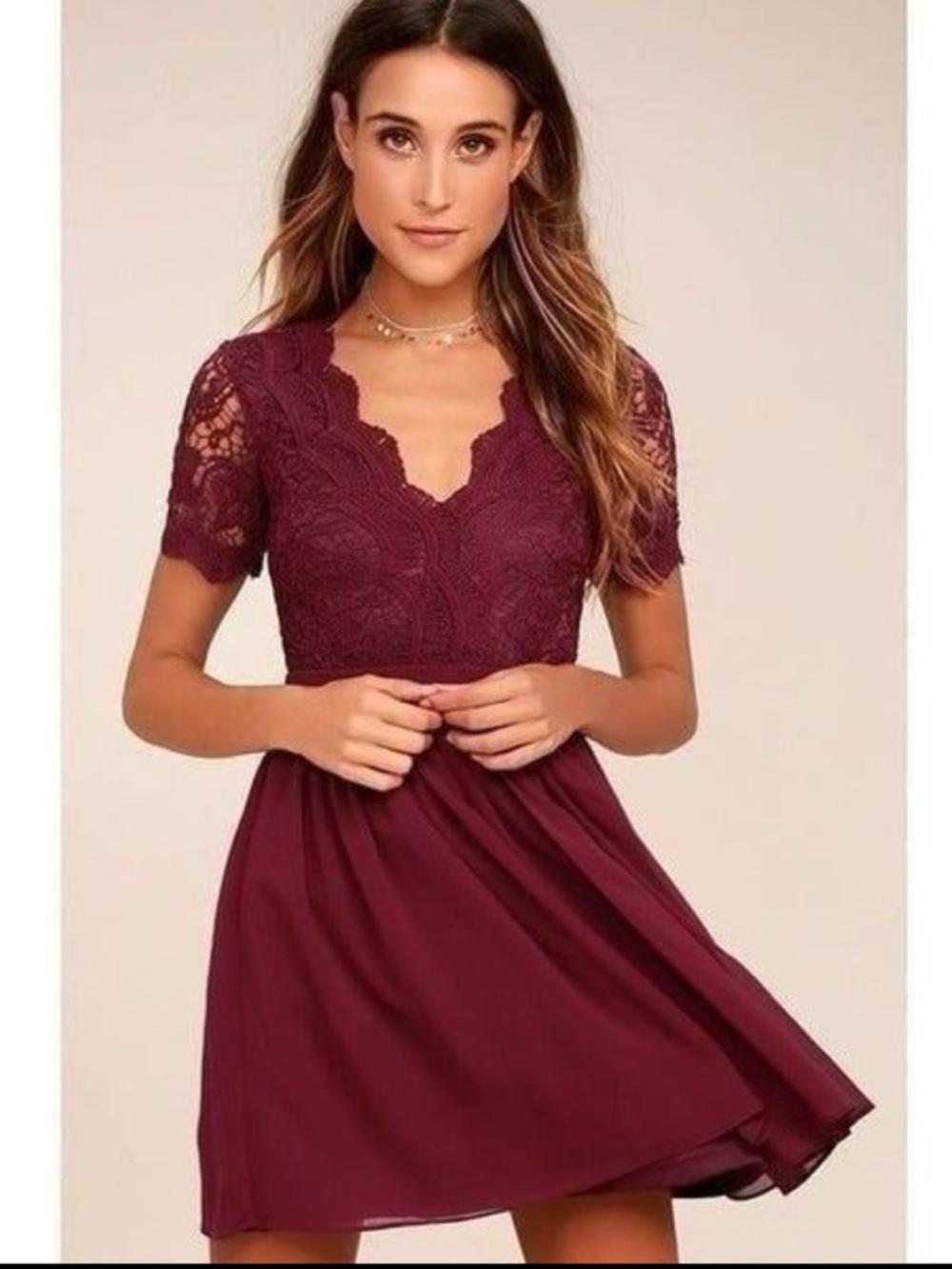 Burgundy Lace Skater Dress